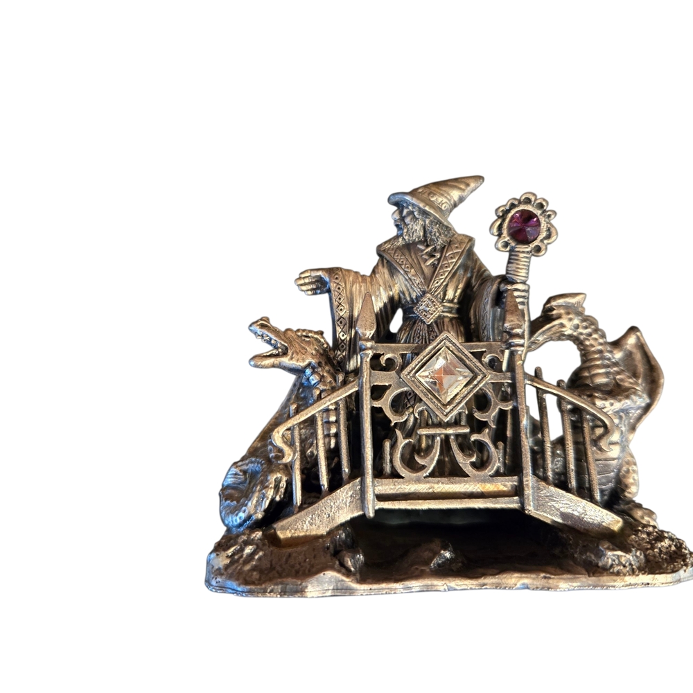 Keeper Of The Magic Bridge Silver Wizard Figurine with Purple Gem